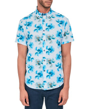 Society of Threads Mens Button Down Shirt Blue Floral Print Perfor Blue XL