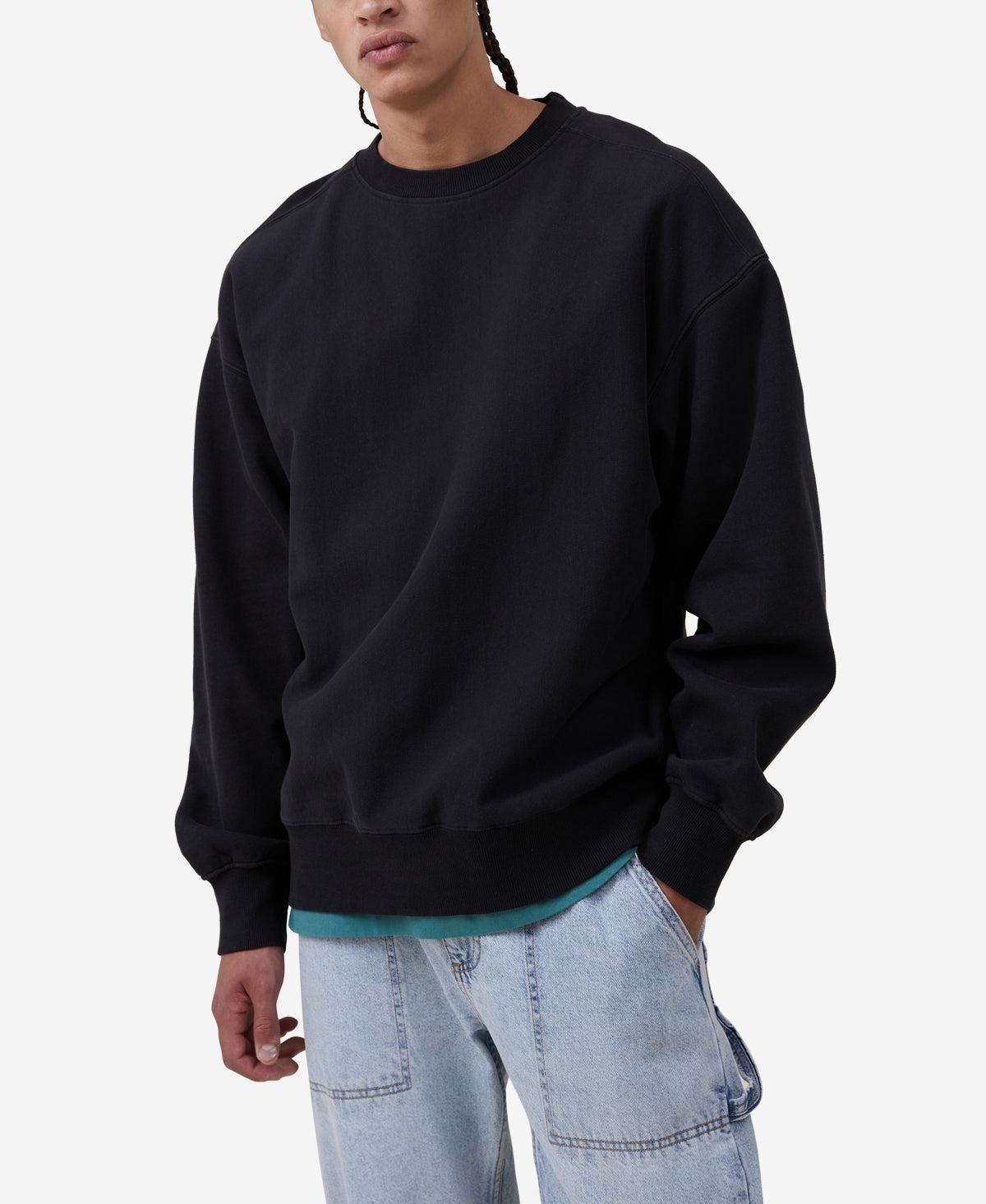 Cotton On Mens Oversized Fleece Swater Faded Slate Black Large