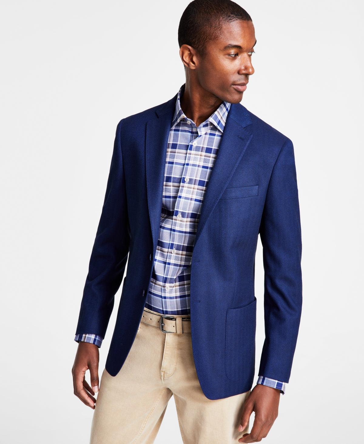 Michael Kors Men's Classic Fit Herringbone Sport Coat Blazer Navy Blue 40S