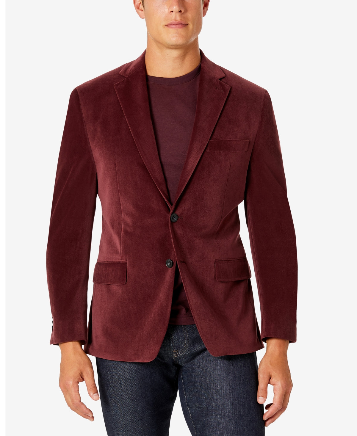 Michael Kors Men's Modern-Fit Velvet Blazer Sport Coat 50R Burgundy Red