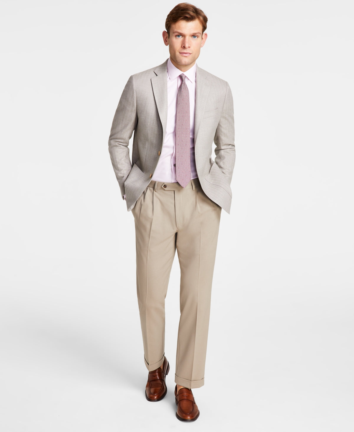Michael Kors Mens Classic fit Sport Coat Blazer 48 R Beige Herringbone