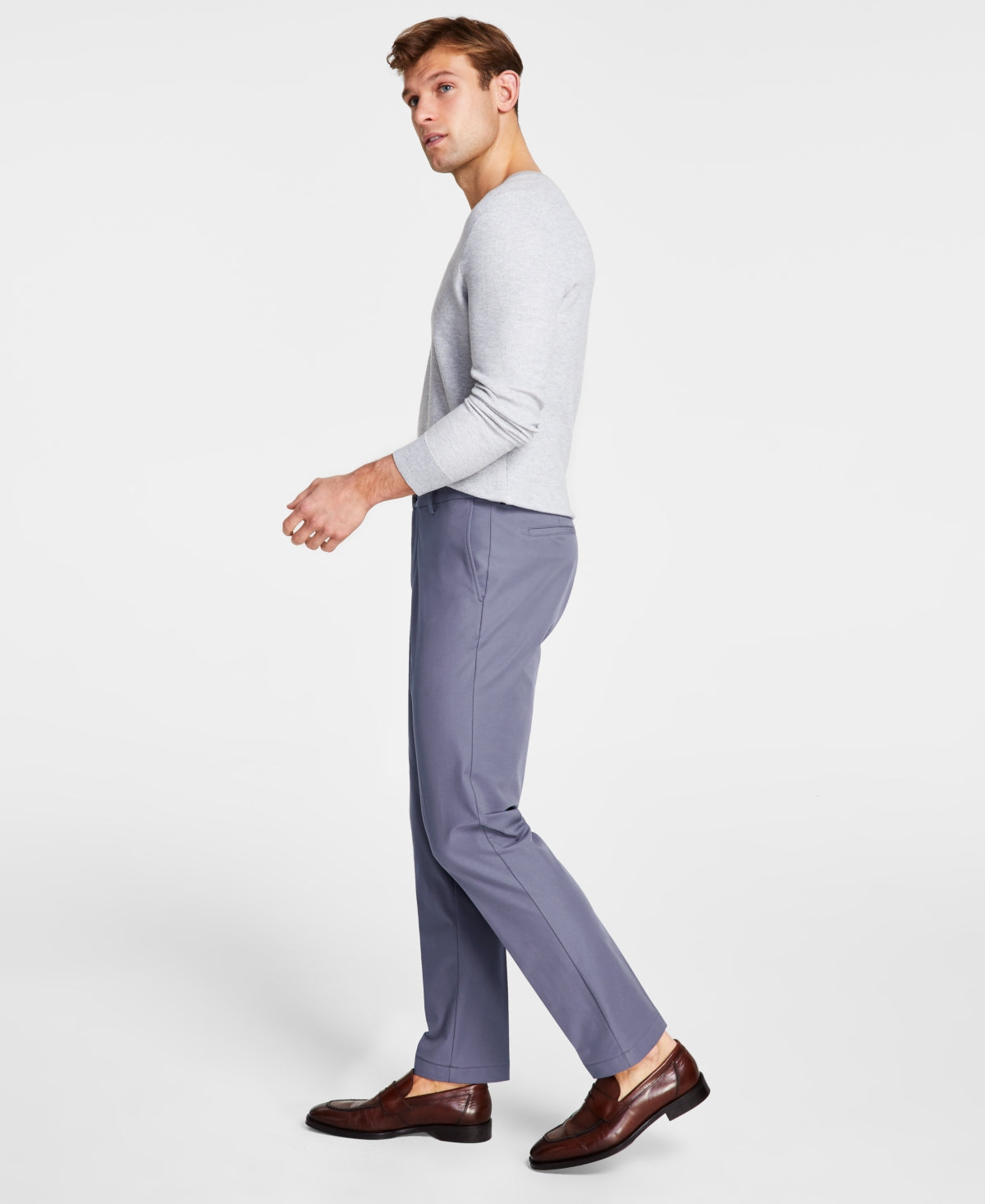 Michael Kors Men's Classic Fit Flat Front Cotton Dress Pants Ash Blue 40 x 30