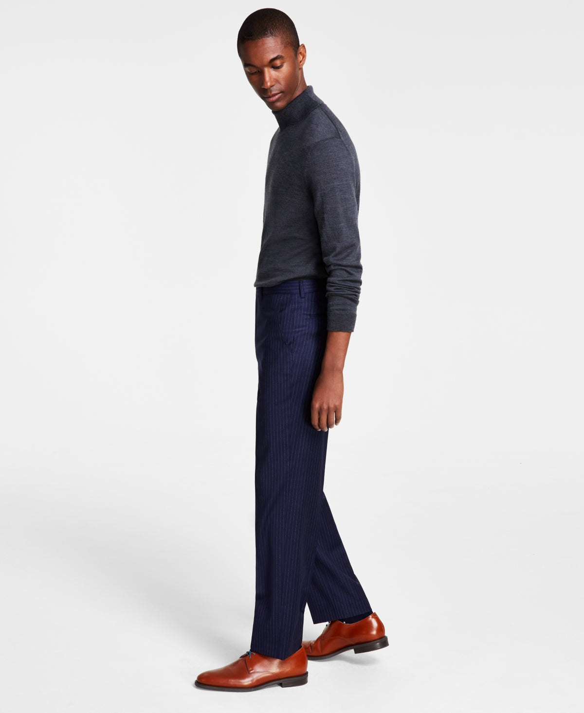 Michael Kors Mens Classic fit Dress Pants 42 / 32 Navy Blue Striped Stretch