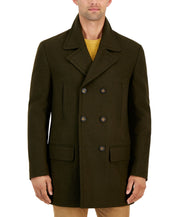 Michael Kors Mens Classic Fit Double-Breasted Peacoat Coat 44S Olive Green