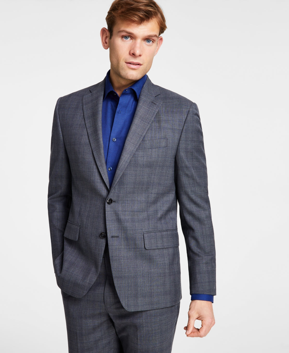 Michael Kors Mens Classic fit Suit Jacket Blazer 40 L Charcoal Grey Plaid