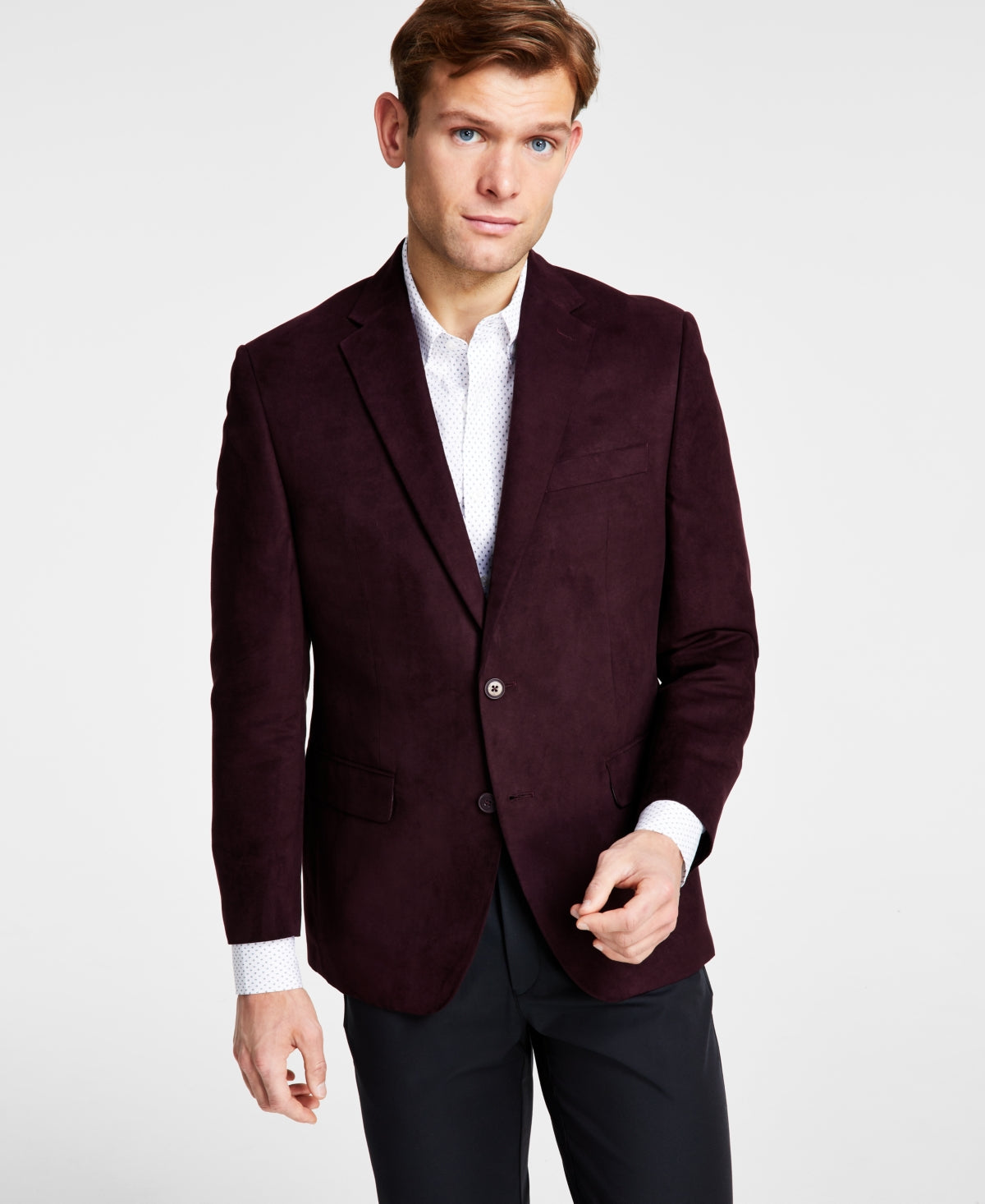 Michael Kors Mens Classic fit Suede Sport Coat Blazer 46 R Burgundy Red