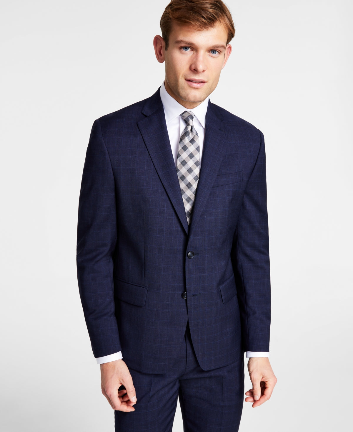 Michael Kors Mens Classic fit Suit Jacket Blazer 38 R Navy Blue Plaid Wool