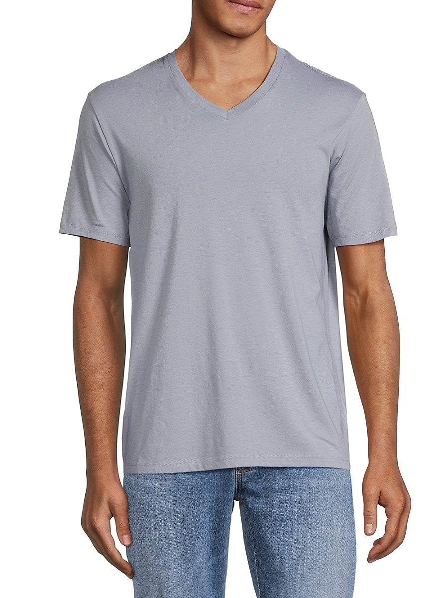 Vince Men's V Neck Cotton Short sleeve T Shirt Grey Medium