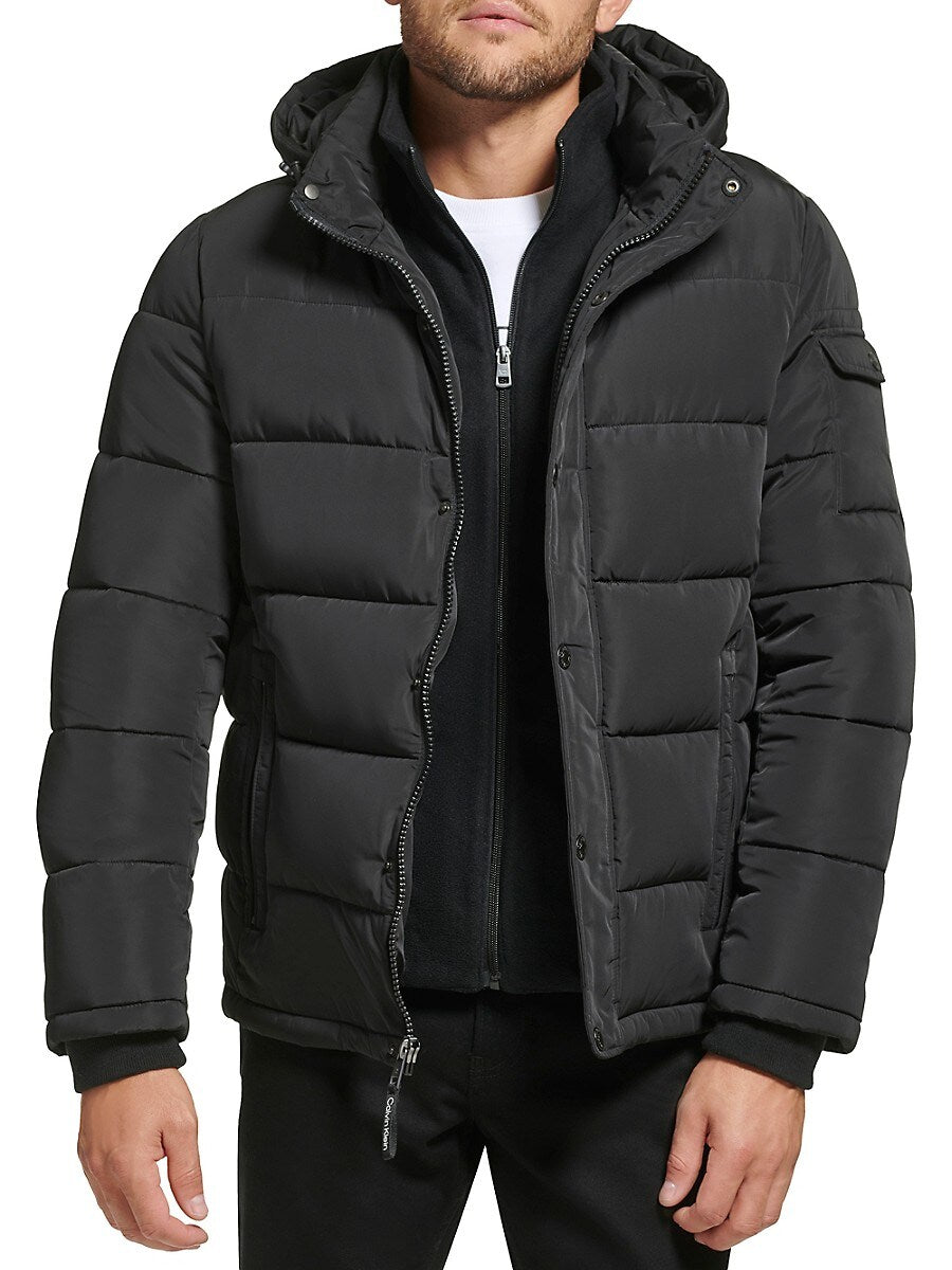 Calvin Klein Men's Polar Hooded Puffer Bib Jacket Medium Black