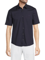 HUGO BOSS Mens Diegol Slim-Fit Short-Sleeve Button Shirt Small Navy Blue