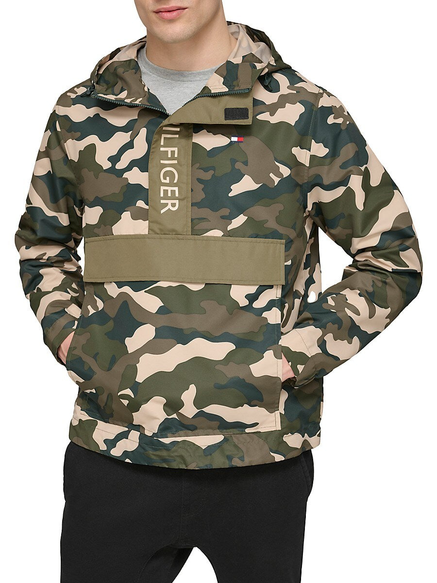 Tommy Hilfiger Mens Casual Coat Drawstring Hooded Jacket XXL Green Camouflage