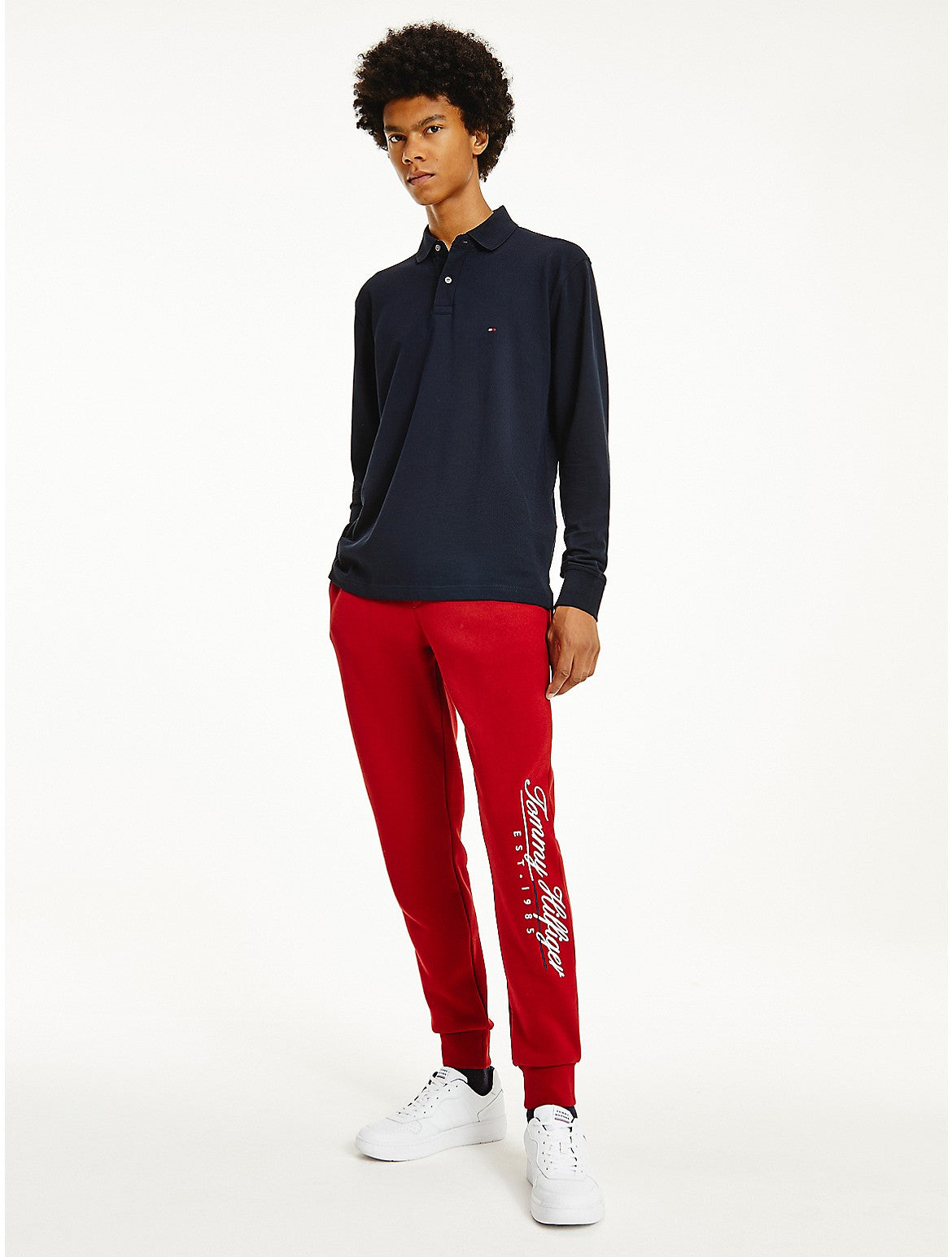 Tommy Hilfiger Mens 1985 Regular Fit Long Sleeve Polo Shirt  Dark  Blue Small