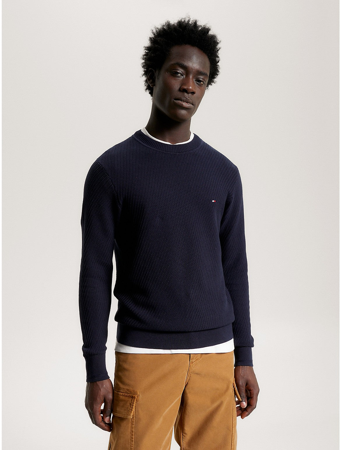 Tommy Hilfiger Mens Rectangle Stitch Crewneck Sweater Desert Sky Blue XXL