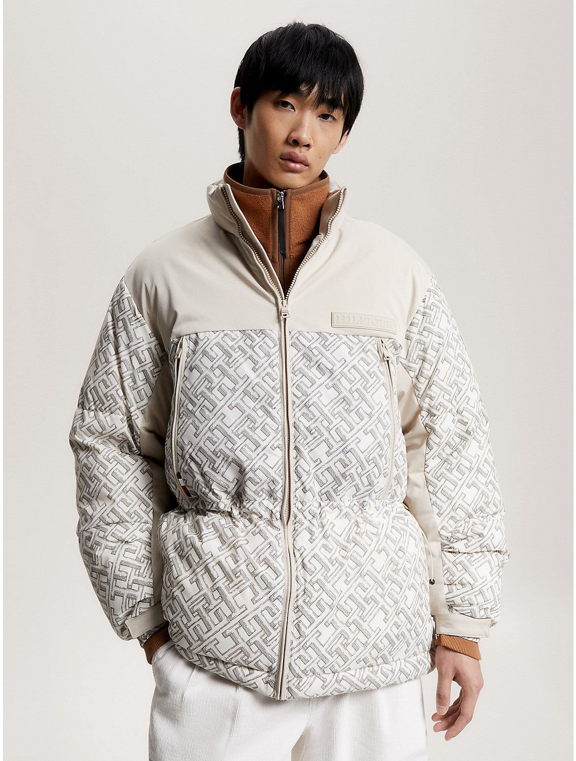 Tommy Hilfiger Men's New York Sketch Monogram Puffer Jacket Coat White XXL