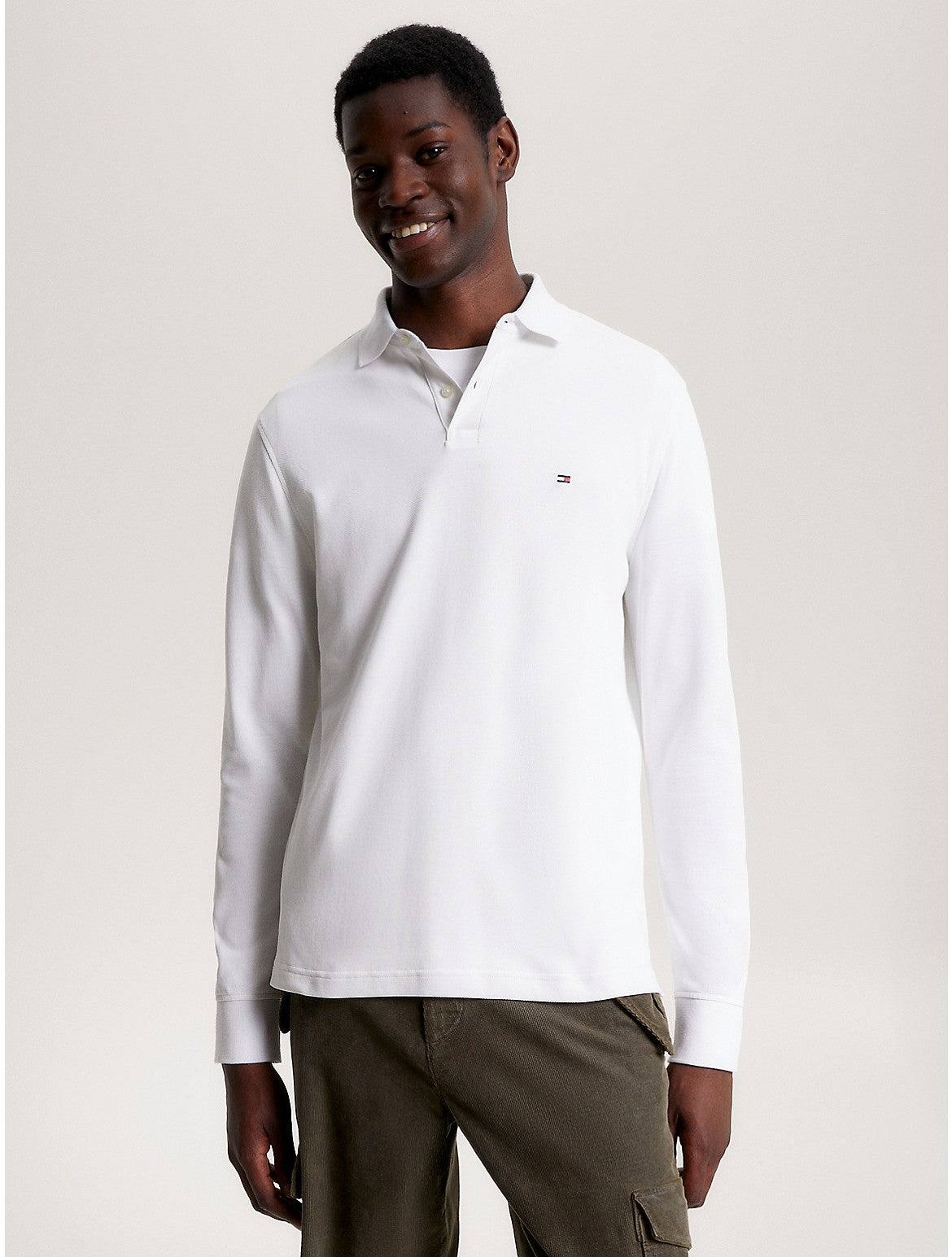 Tommy Hilfiger Mens Regular fit Long Sleeve Polo Shirt XXL White Solid