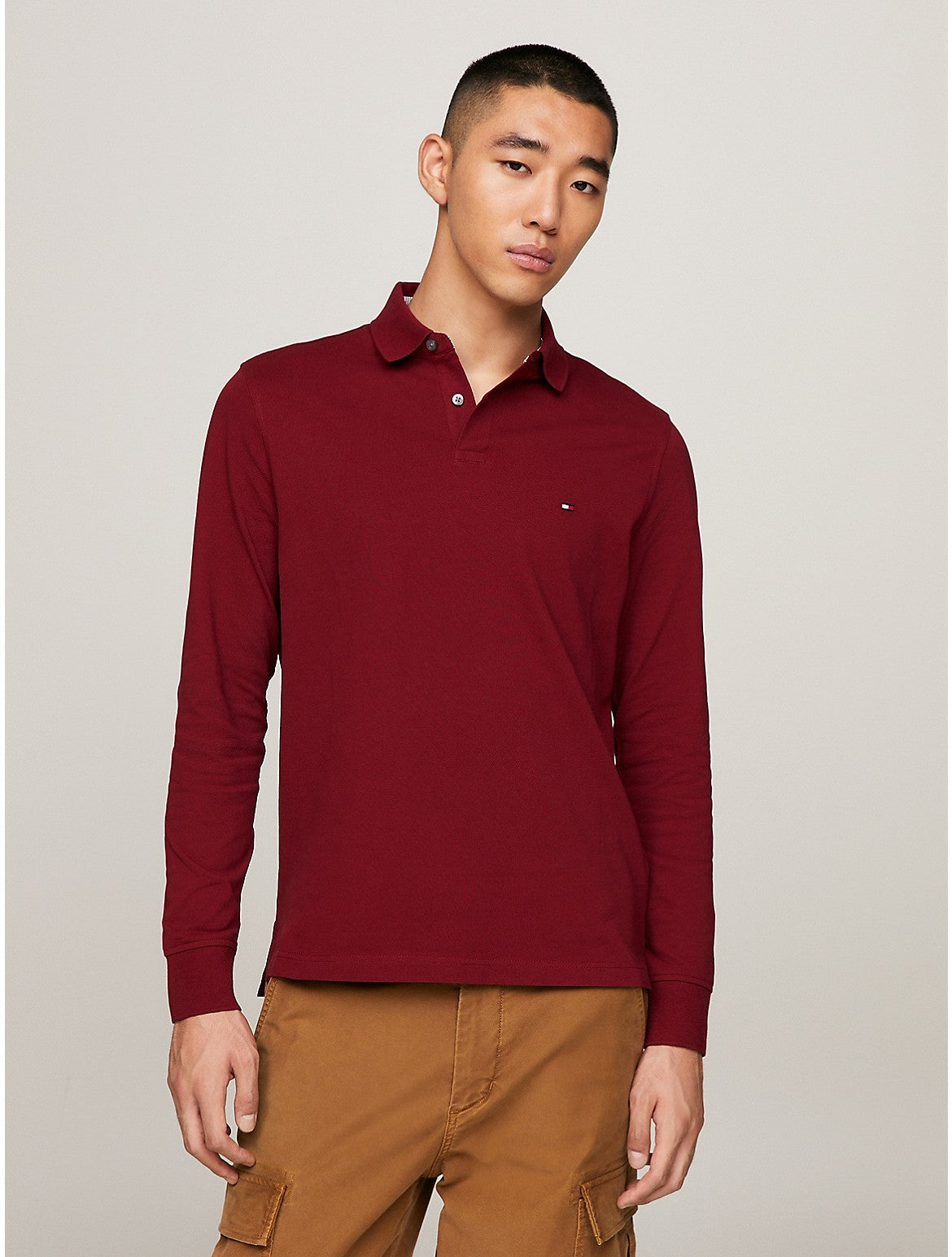 Tommy Hilfiger Mens 1985 Regular Fit Long Polo Shirt Sleeve Rouge Large