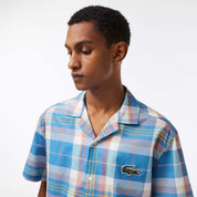 Lacoste Men's Heritage Relaxed Fit Short Sleeve Plaid Button Down Shirt Blue 2XL