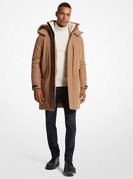Michael Kors Mens Faux-Fur-Trim Hooded Parka Coat Medium Dark Camel Brown