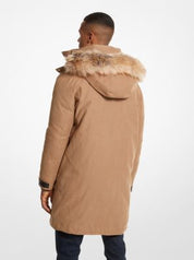 Michael Kors Mens Faux Fur Trim Hooded Parka Coat Jacket Dark Camel Brown Large