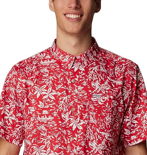 Columbia Mens Super Slack Tide Button Down Camp Shirt Red Kona Small