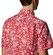 Columbia Mens Super Slack Tide Button Down Camp Shirt Red Kona Small