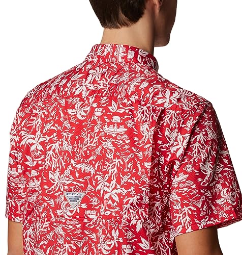 Columbia Mens Super Slack Tide Button Down Camp Shirt Red Kona Small