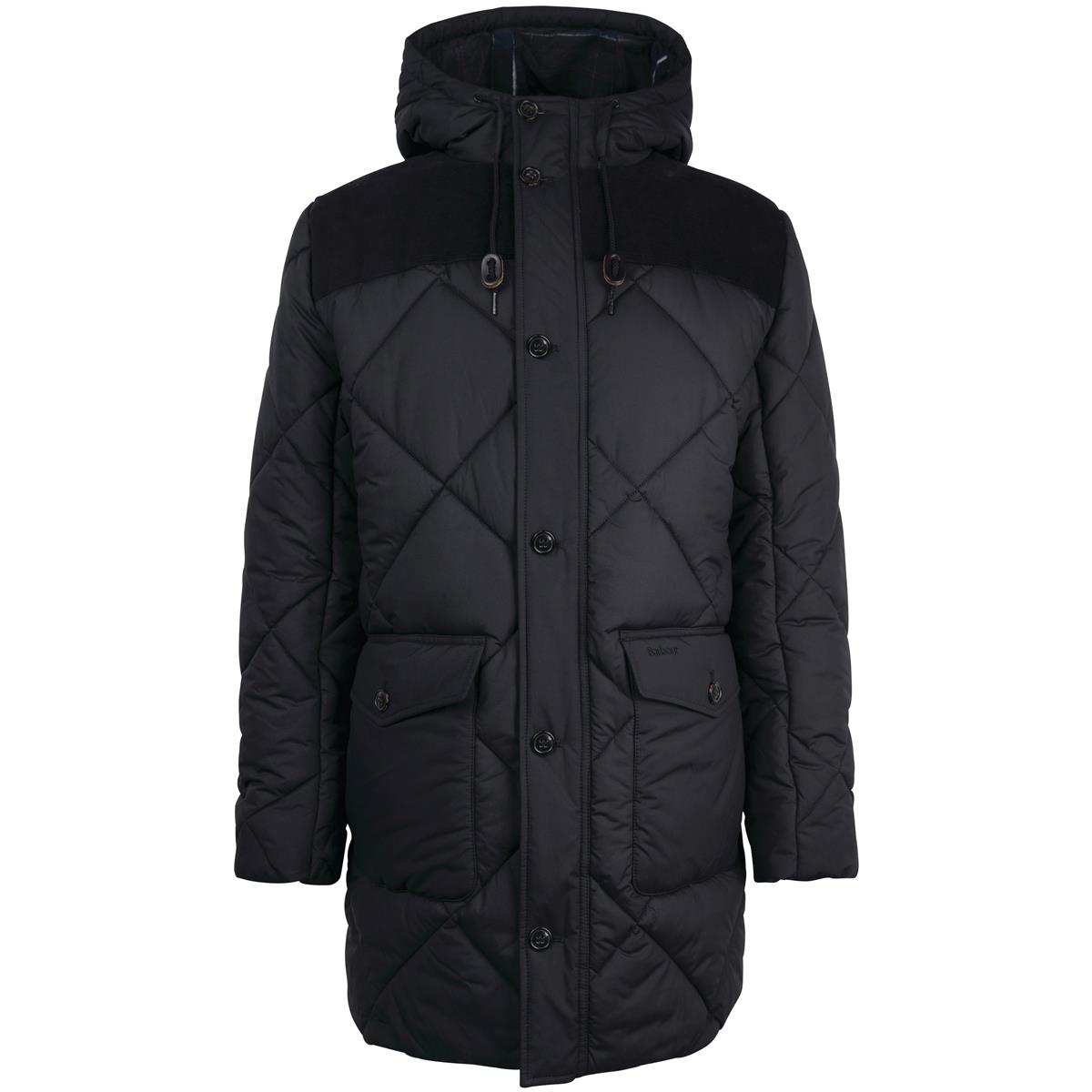 Barbour Men's Elmwood Box Quilted Hooded Full Zip Parka Black Large