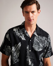 Ted Baker Mens Relaxed fit Short Sleeve Button-Up Shirt Small Black Floral