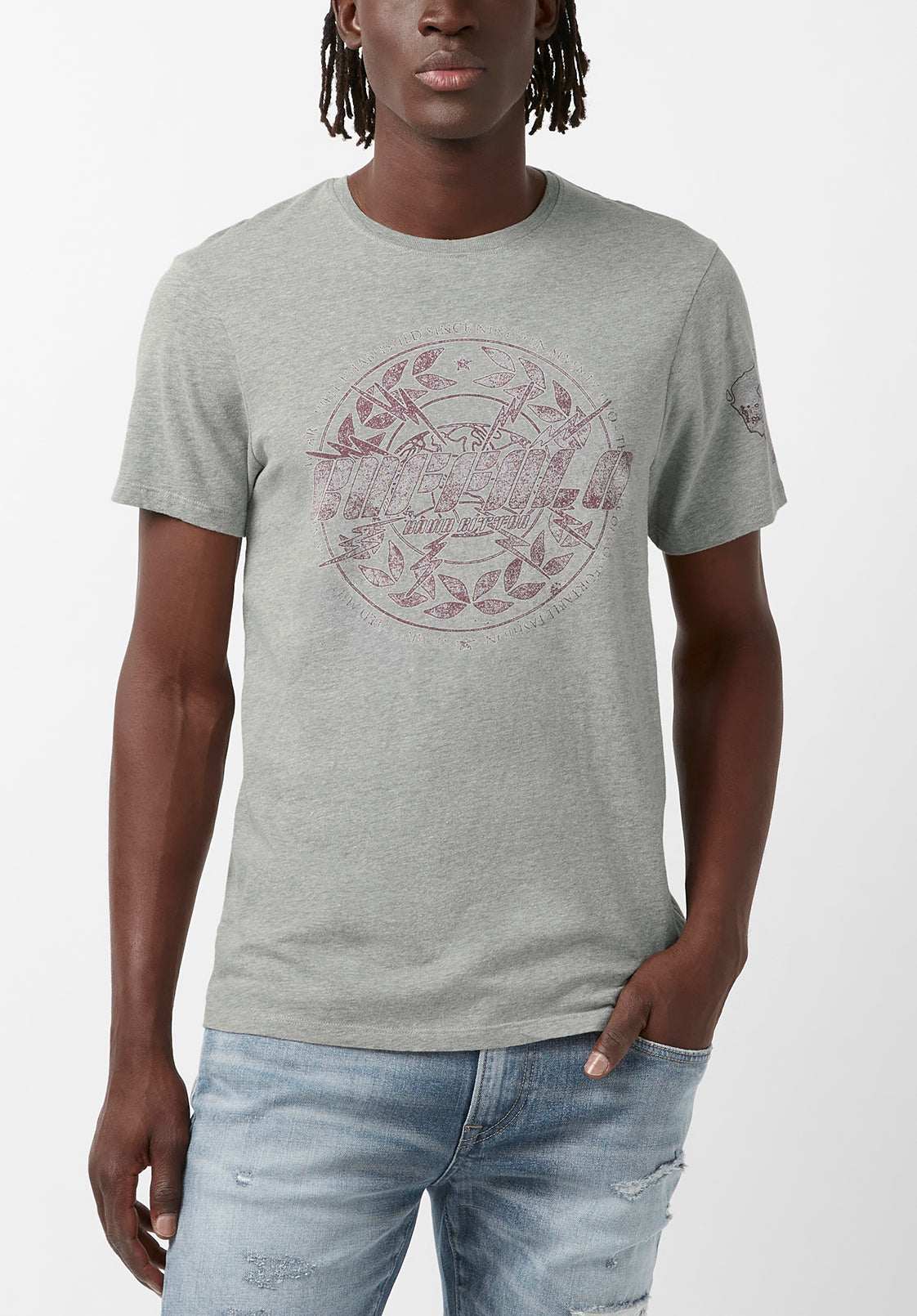 Buffalo Jeans Mens Short Sleeve Crewneck Logo T Shirt Grey Medium