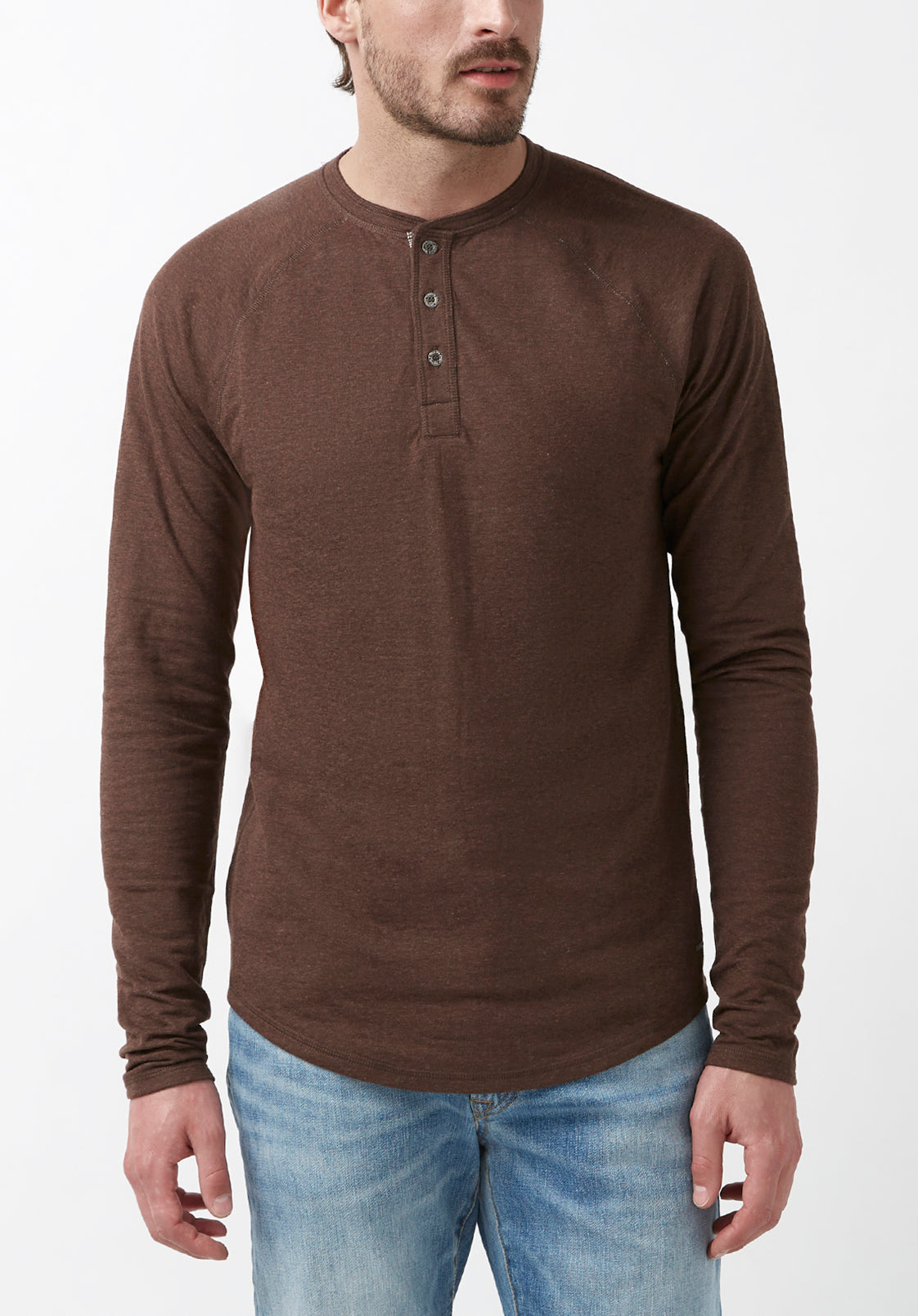 Buffalo David Bitton Men's Henley Long Sleeve Shirt Chocolate Brown Large