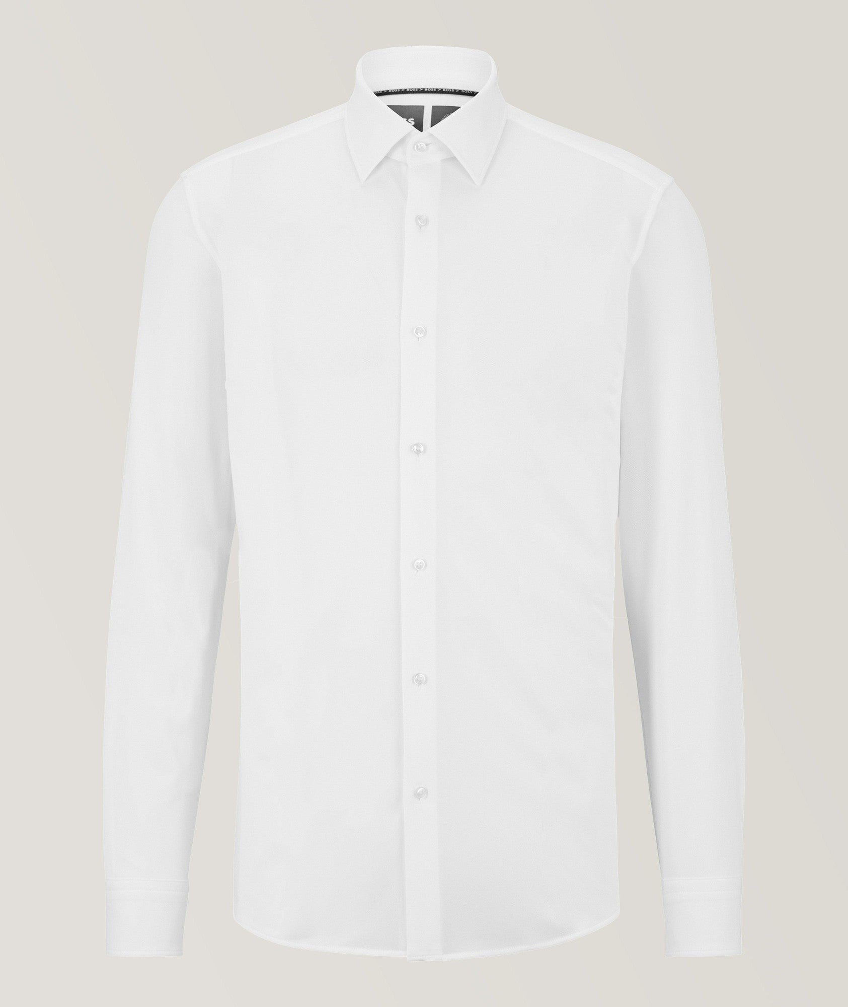HUGO BOSS Mens Slim Fit Italian Cotton Jersey Button Down Dress Shirt White 17