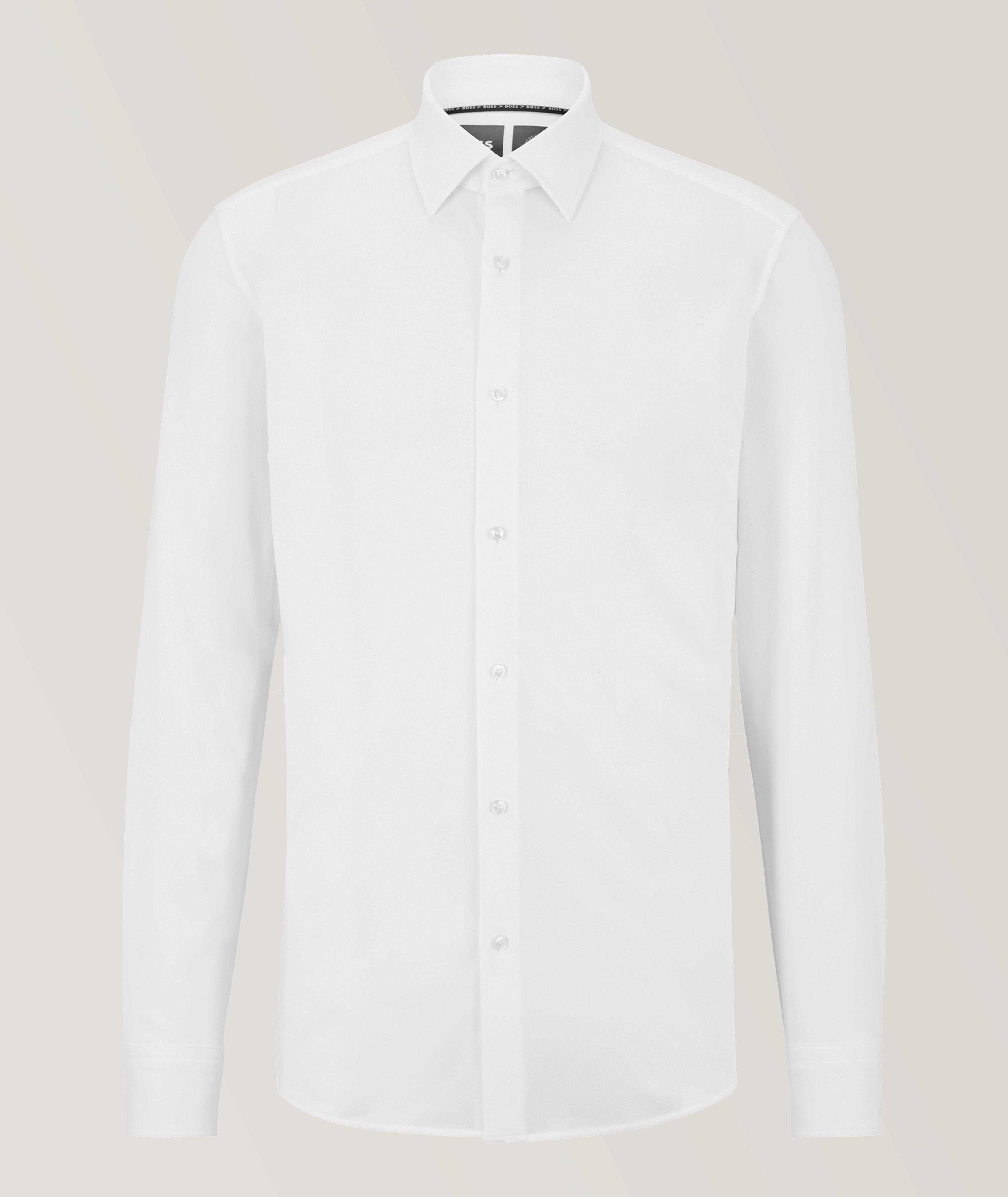 BOSS Mens Slim Fit Italian Cotton Jersey Button Down Dress Shirt White 17