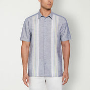 Cubavera Mens Panel Short Sleeve Button Down Shirt Naval Academy Medium
