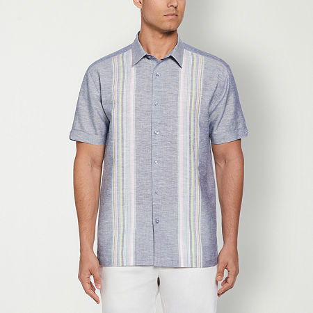 Cubavera Mens Panel Short Sleeve Button Down Shirt Naval Academy Medium