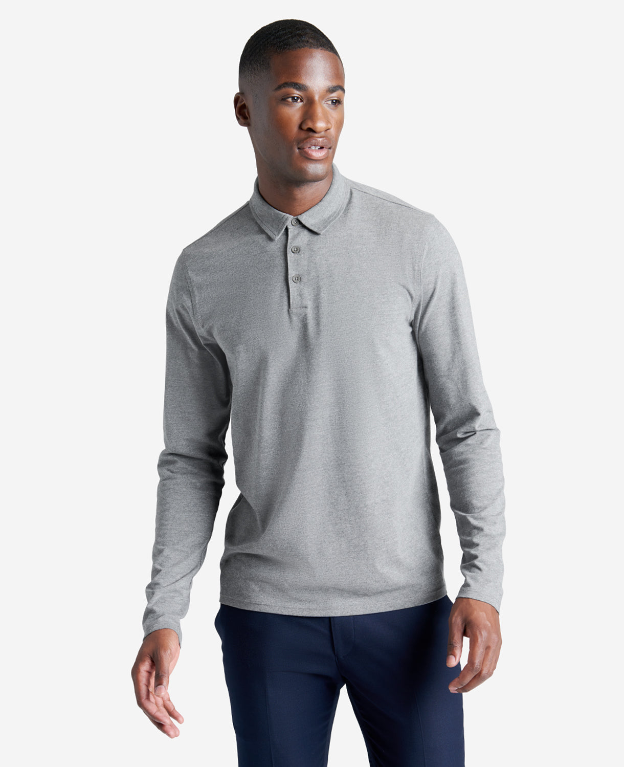 Kenneth Cole Mens Performance Long Sleeve Johnny Collar Polo Shirt Grey 2XL