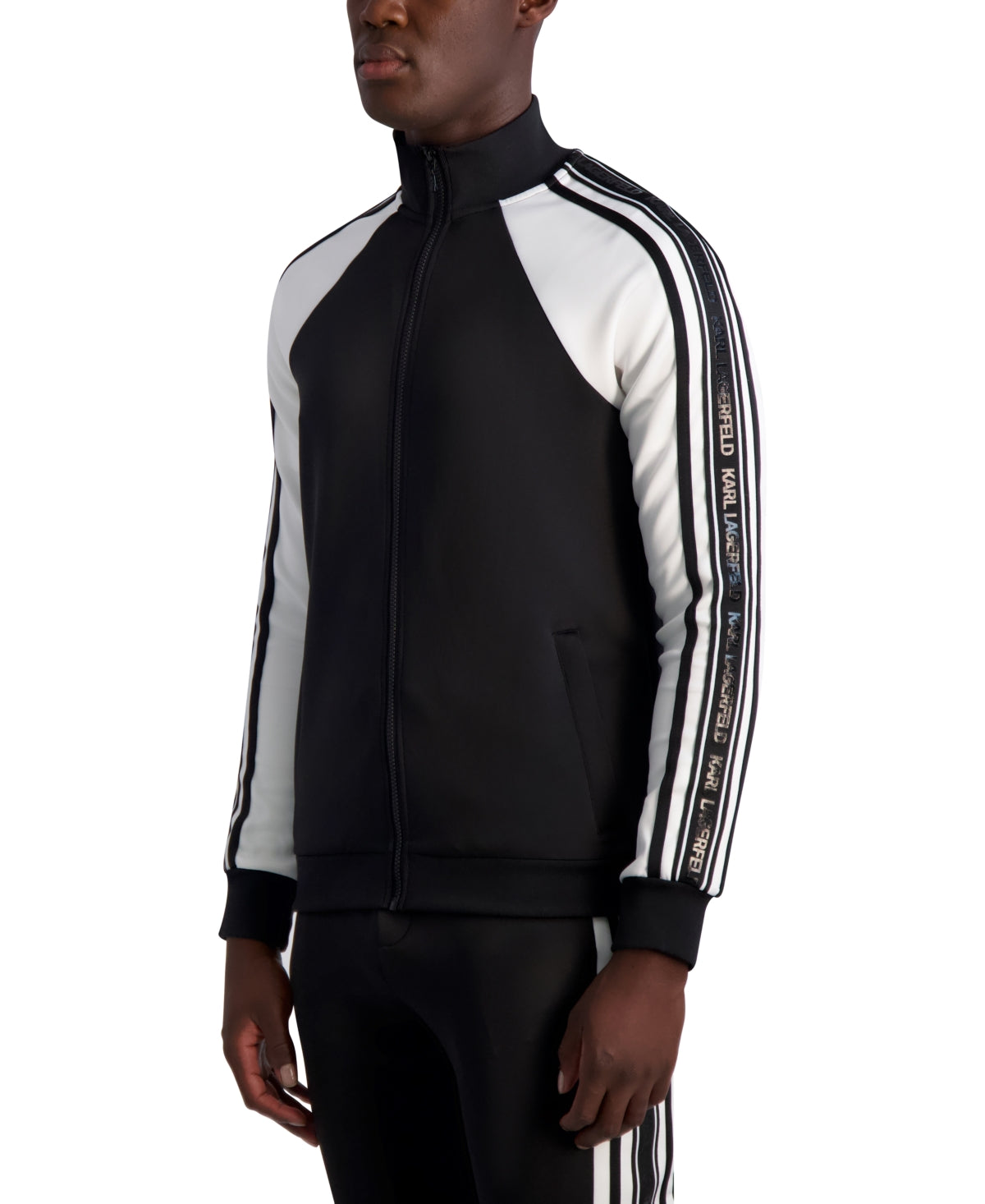 Karl Lagerfeld Paris Men's Scuba Logo Track Jacket Coat Black White 2XL