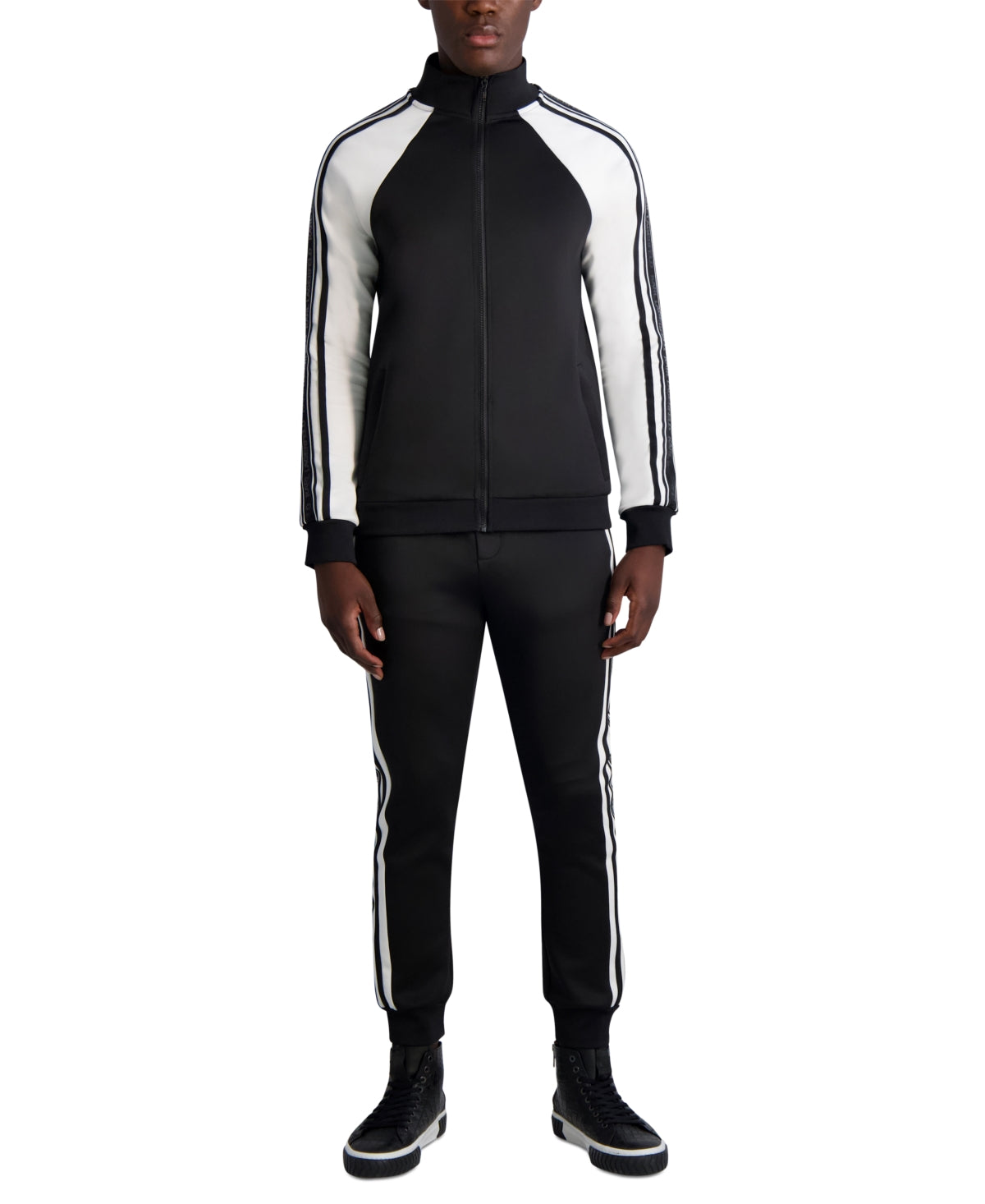 Karl Lagerfeld Paris Men's Scuba Logo Track Jacket Coat Black White 2XL