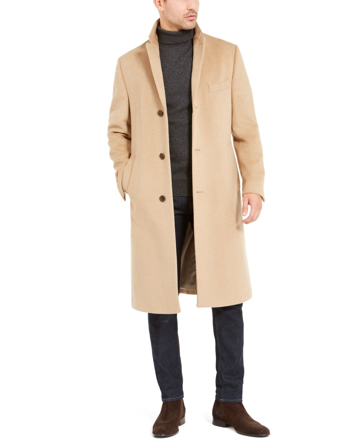 Lauren Ralph Lauren Men's Columbia Classic-Fit Overcoat Coat 36S Camel Wool