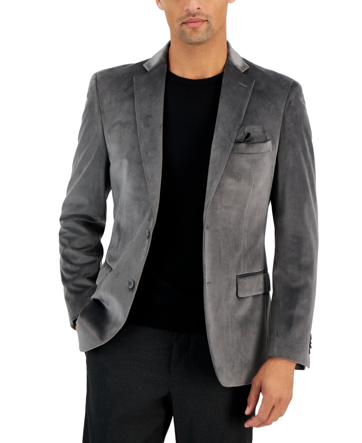 Alfani Men's Slim Fit Velvet Blazer Sport Coat Grey 40L