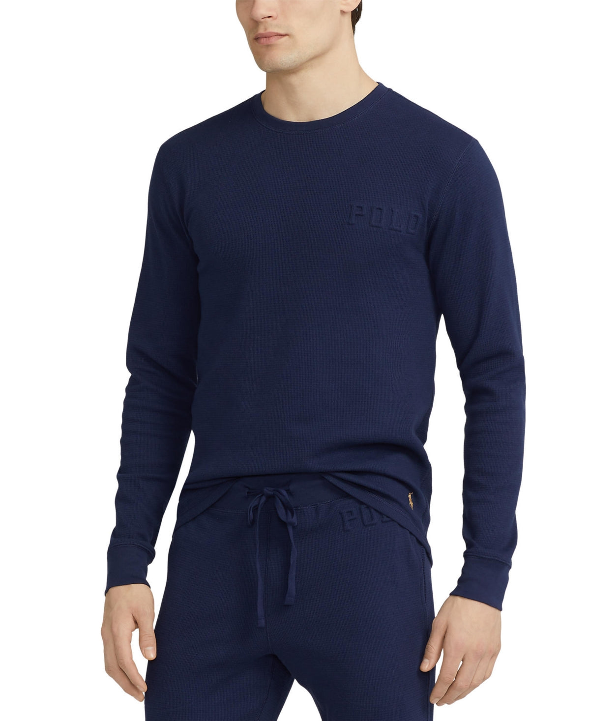 Polo Ralph Lauren Men's Embossed Waffle Thermal Shirt Medium Navy Blue