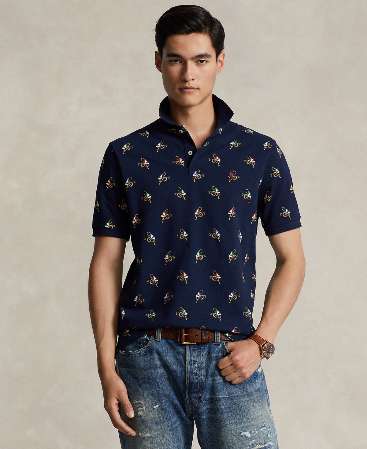 Polo Ralph Lauren Men's Classic Fit Printed Mesh Polo Shirt Race Ready Blue  XL