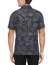 PGA Tour Mens Short Sleeve Polo Shirt Tropical Print Grey Art Medium
