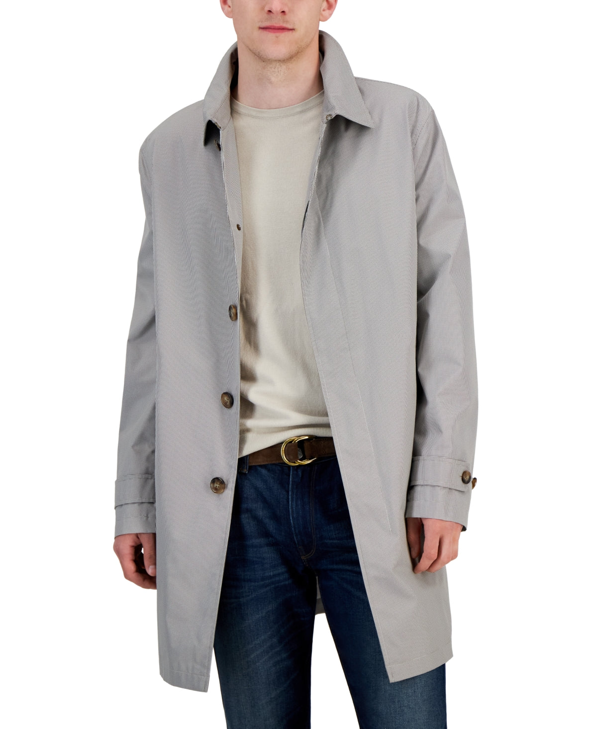 Lauren Ralph Lauren Mens Raincoat Coat 40 S White Geometric