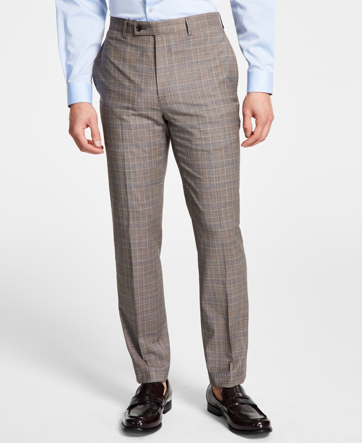 Calvin Klein Mens Slim Fit Brown Plaid Suit Pants 32 x 30
