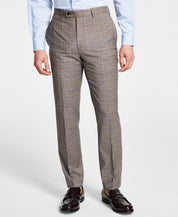 Calvin Klein Men's Slim-Fit Wool Stretch Suit Pants Brown Plaid 30 x 32