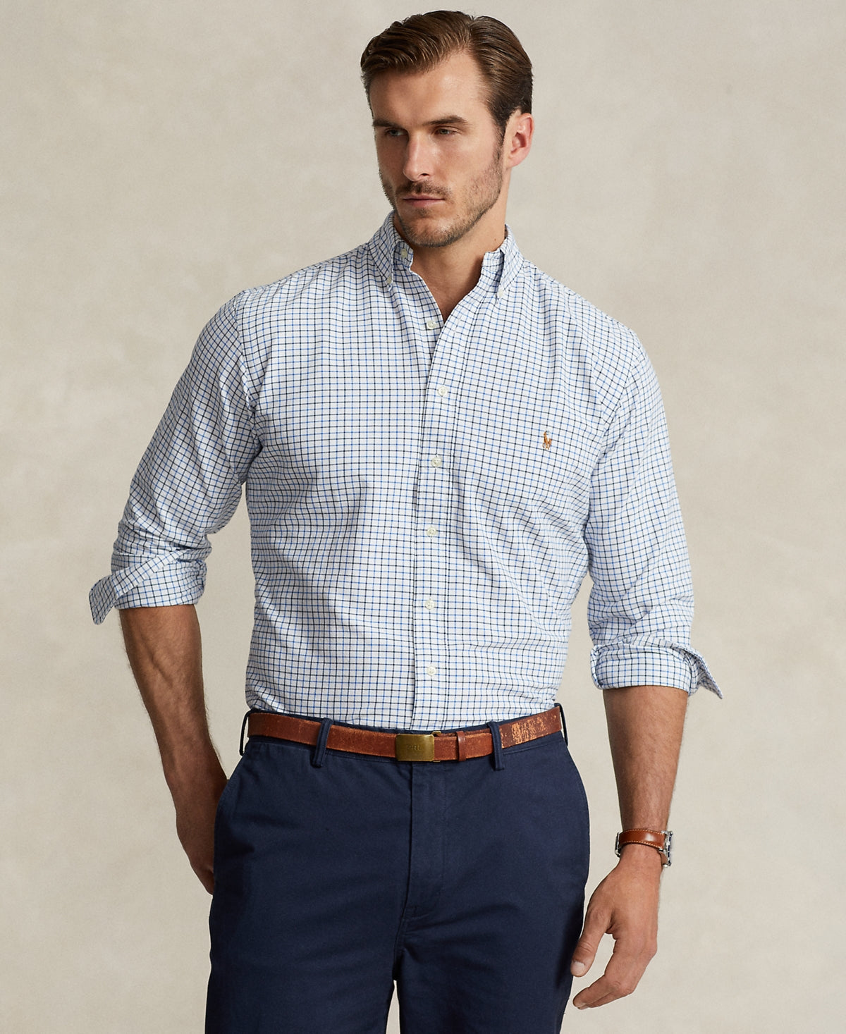 Polo Ralph Lauren Men's Big Tall Cotton Oxford Button Down Shirt White Blue 3XLT