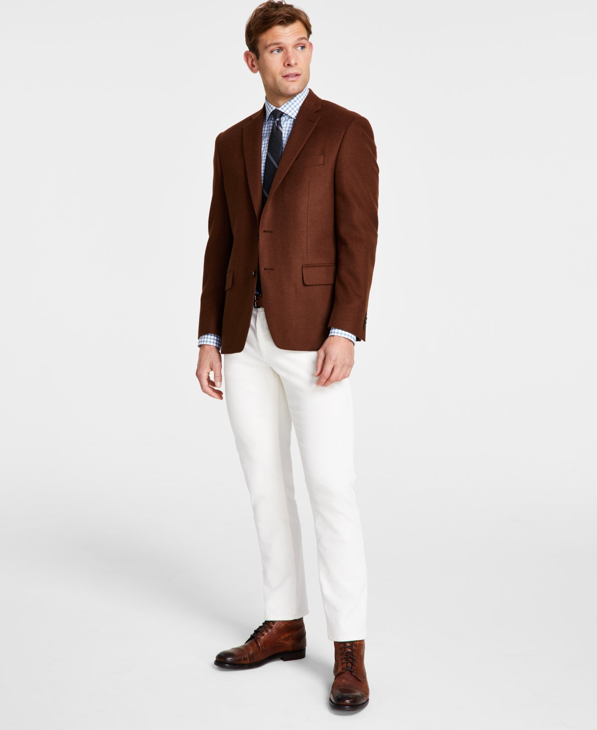 Michael Kors Mens Classic fit Sport Coat Blazer 46 R Brown Solid Stretch