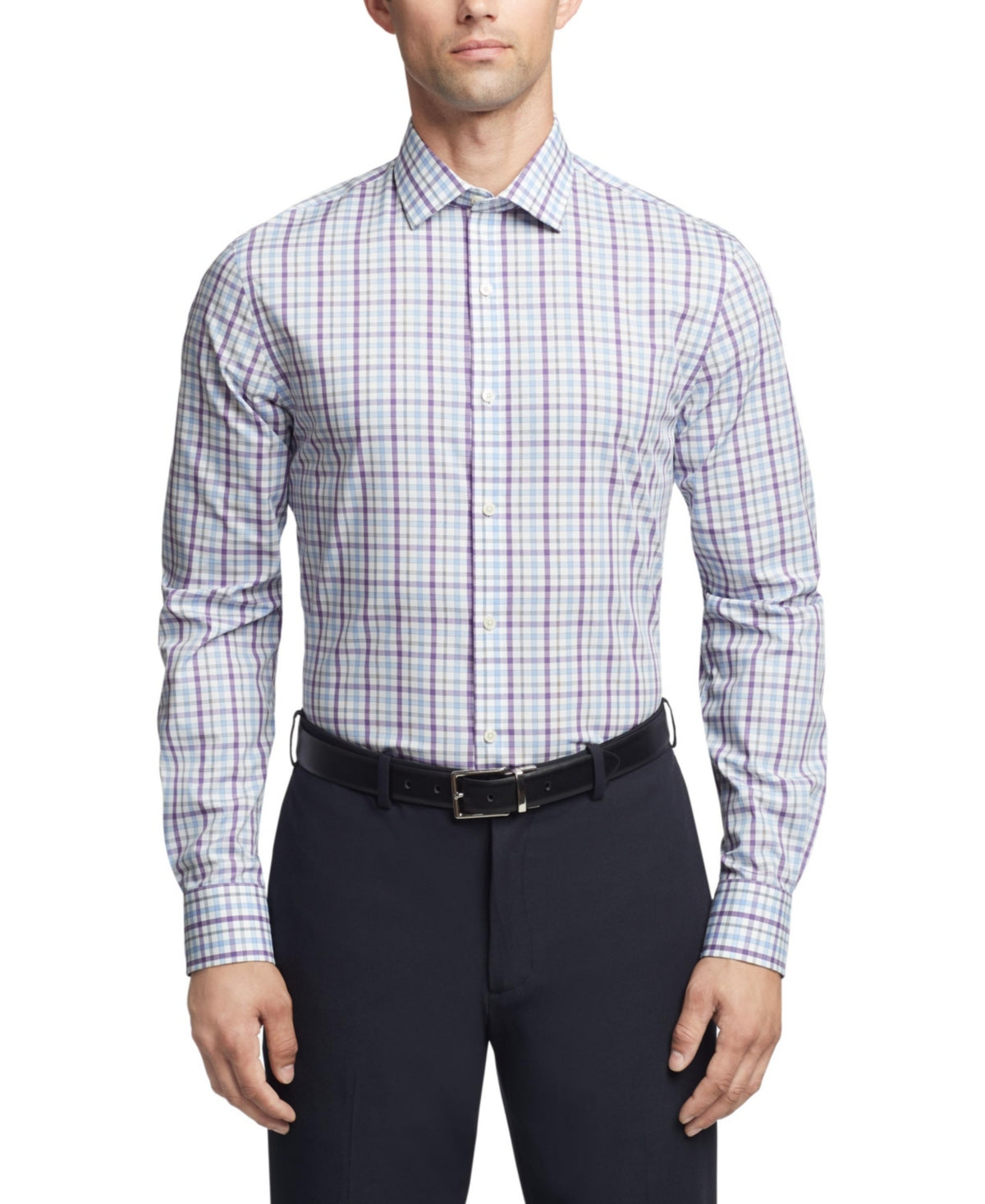 Tommy Hilfiger Men Slim fit Dress Shirt XL 17 in 32-33 Purple Plaid