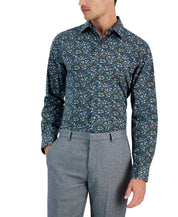 Bar Iii Mens Slim fit Long Sleeve Button-Up Shirt Small Blue Floral