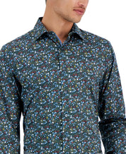 Bar Iii Mens Slim fit Long Sleeve Button-Up Shirt Small Blue Floral